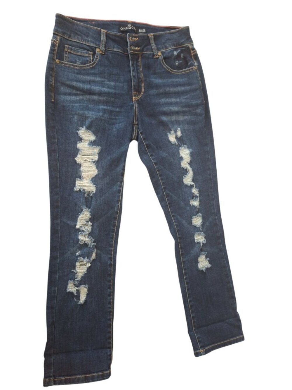 One5One Womens 6 Distressed Skinny Jeans Dark Wash Stretch Y2K Grunge Denim